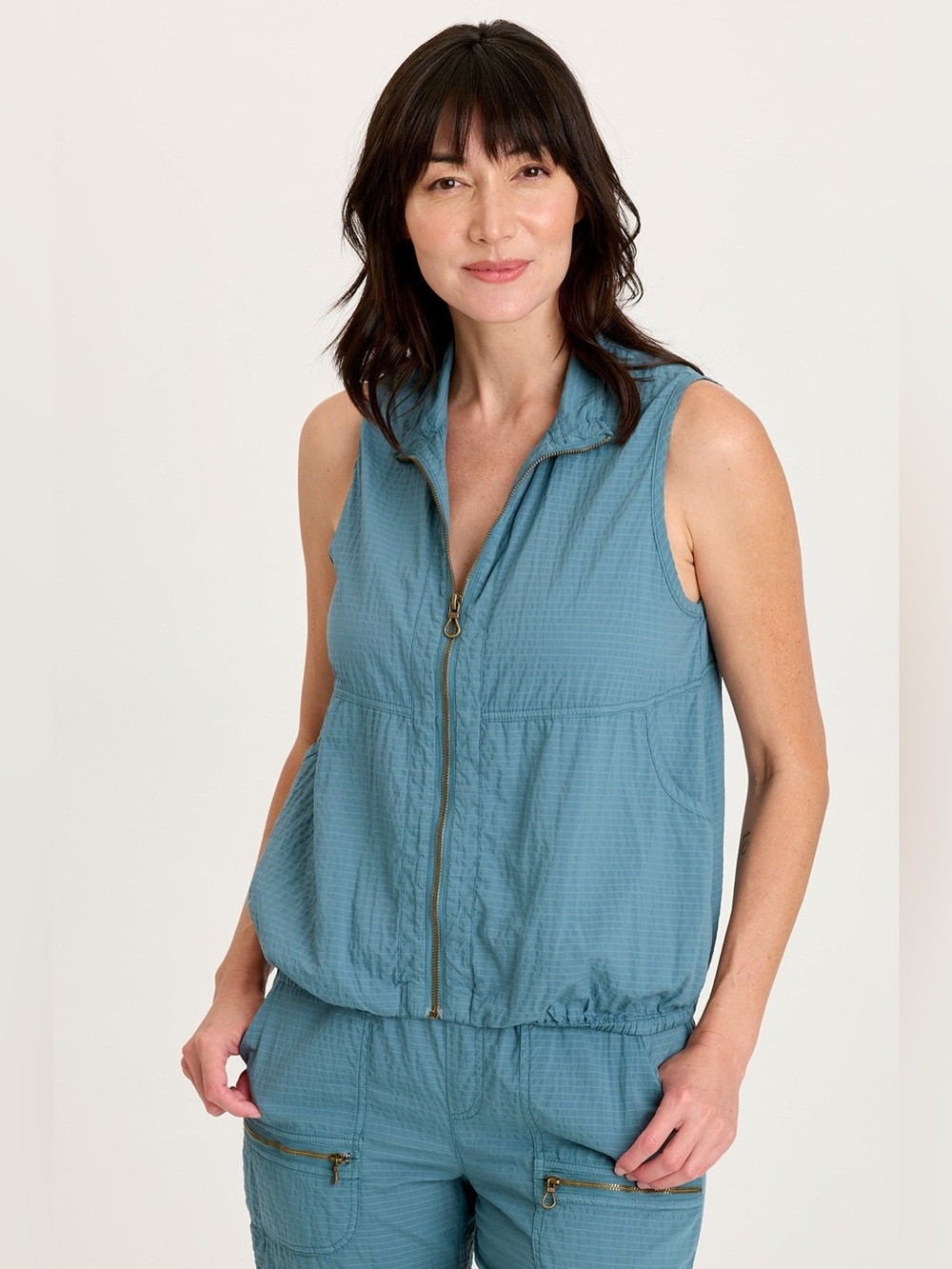 TALLIS TEXTURED ZIP FRONT VEST,DARK NIGHT